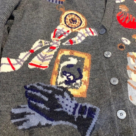 Susan Bristol VTG 1993 Hand Embroidered Wool Christmas Cardigan Sweater Womens L - Picture 7 of 12